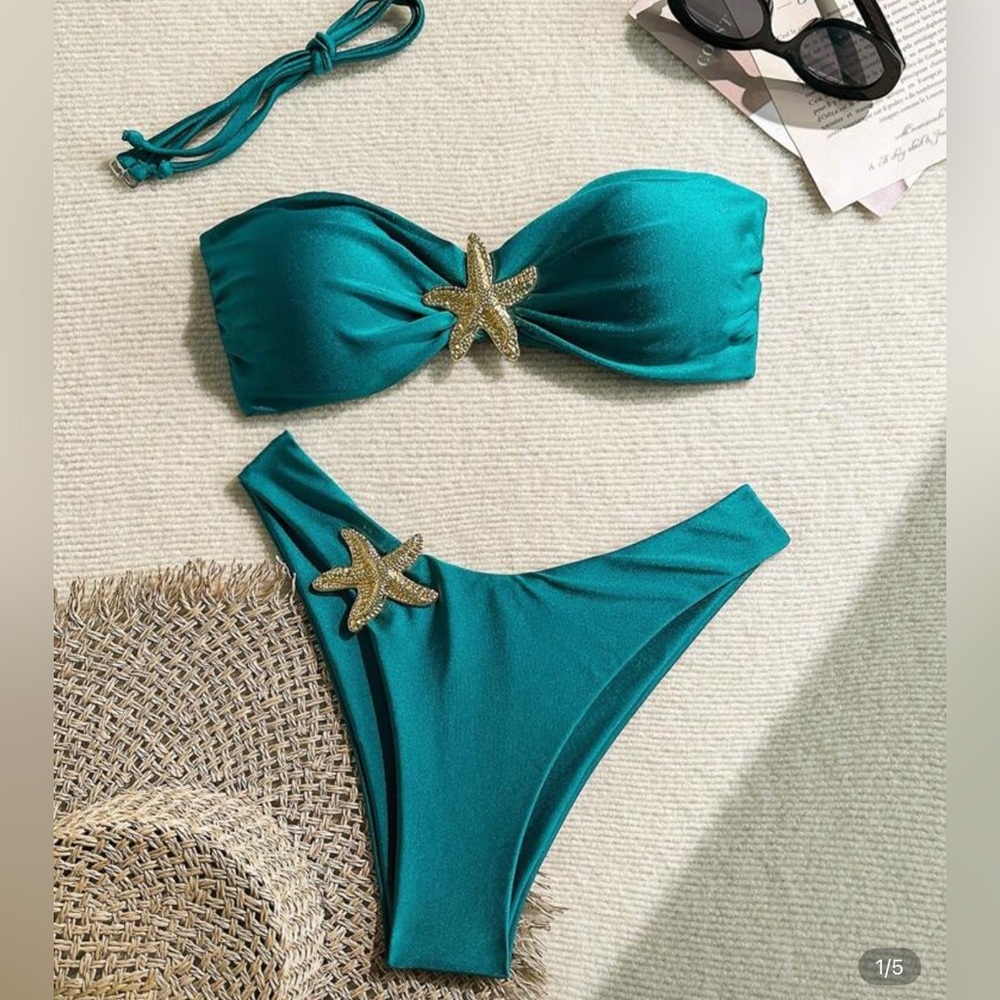 NWT Teal Strapless Bikini with Starfish Accents